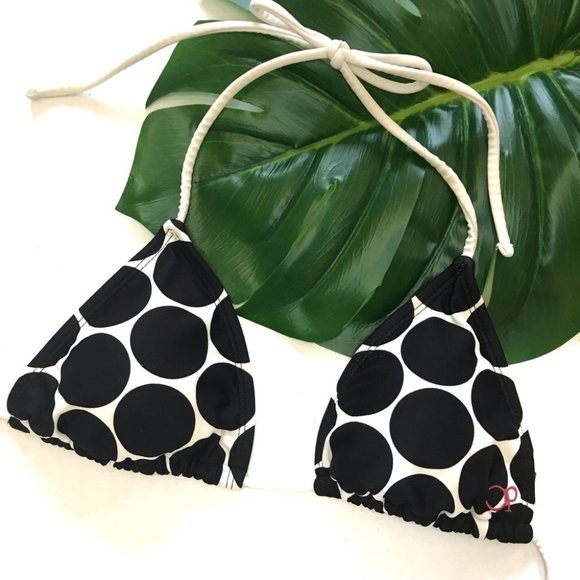 Black White Polka Dot String Bikini Top S - Picture 1 of 4